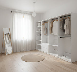 English Elm Prosper White Freestanding Walk-In Wood Closet System with Oak Finish, Ample Modular Storage & Easy Assembly B040S00147