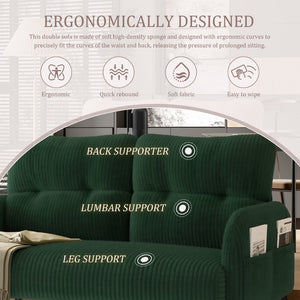English Elm United We Win Corduroy Two Seat Sofa with Lumbar Support and Built in Storage Pockets Emerald W1568P386169
