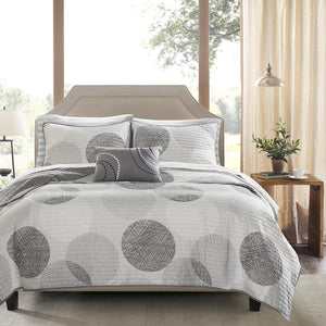 JLA Home Madison Park Essentials - 6 Reversible Quilt Set with Cotton Sheets, Geometric Circle Design, Antimicrobial OEKO-TEX Soft Comfort 86 L x 68 W x 0.25H MPE13-308