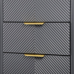 English Elm Mid-century Fluted 3 Drawer Nightstand with Gourd Legs and Gold Tone Handles for Bedroom Dark Gray N761P285712D
