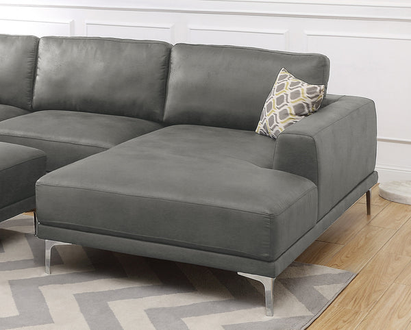 English Elm Left Facing Sofa Antique Grey Breathable Leatherette Sectional with Wide Chaise, Metal Legs, Modern Comfort pillows included B011S01065