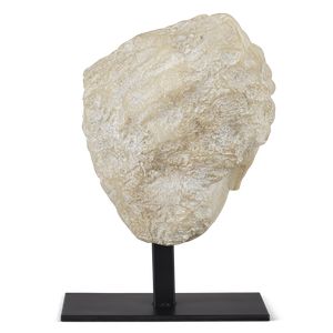 Greek Princess Head Fragment Sculpture - Aged Beige Artistry on Black Metal Base for Timeless Decor