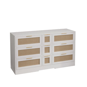 English Elm 51.2 Rattan Locker with 9 Spacious Drawers and Metal Handles—Versatile Storage for Home Organization White W757P238063