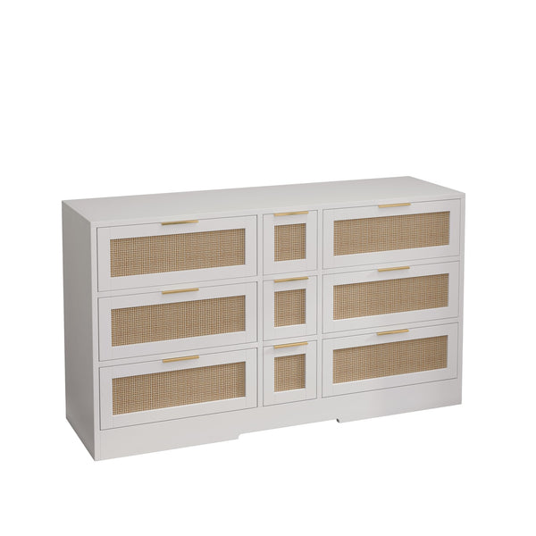 English Elm 51.2 Rattan Locker with 9 Spacious Drawers and Metal Handles—Versatile Storage for Home Organization White W757P238063
