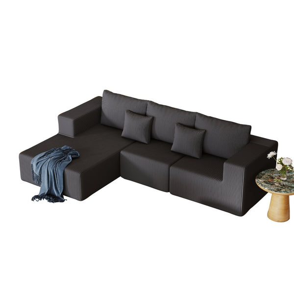 English Elm 108.3" Modular Cloud Sectional Corduroy Upholstered L Shape Sofa for Living Room Dark Grey W1097S00155