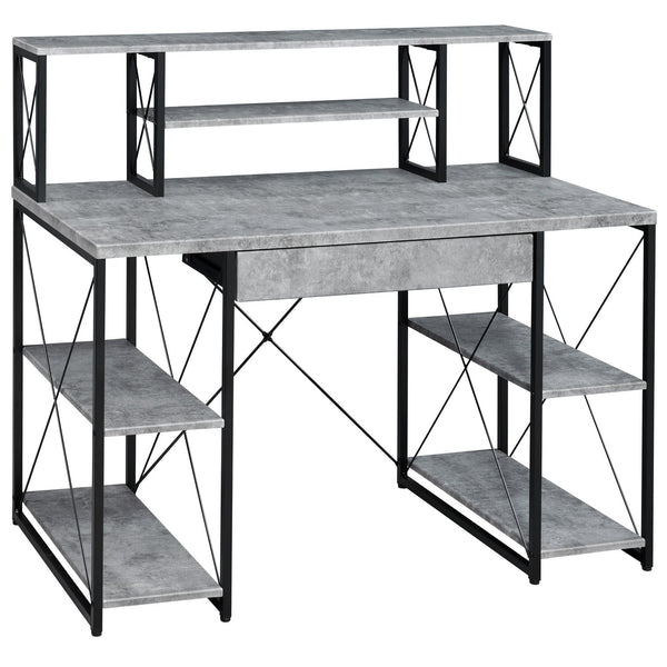 English Elm Grey Grey and Black Office Desk with Hutch, Drawer & Open Shelves — Studio-Ready, Sturdy Wood Top for Gear B062P184527