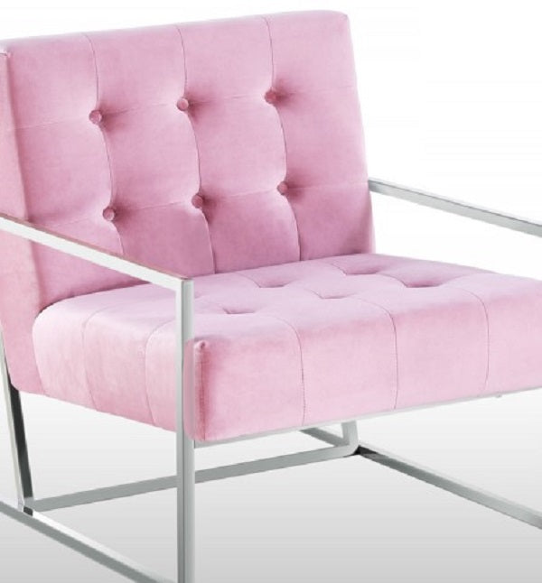 English Elm Living Room Modern Tufted Accent Chair with Chrome Frame, Velvet Upholstery, Mid-Century Comfort Design Pink 33 L x 30 W x 28 H B011P360627