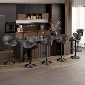 English Elm Swivel Bar Stools Set Of 2 - Adjustable Height, 360° Swivel, Grey Pu Leather Comfort For Kitchen T3950P394490-GIGA