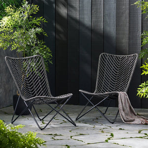 English Elm Gatlin Woven Wicker Outdoor Accent Chair Set Bohemian Curved Shell with Geometric Base 70650.00GRY