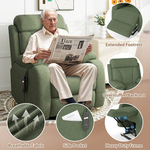 English Elm Power Lift Recliner For Seniors - Elegant Electric Chair With Remote Control & Side Pocket, Dark Green Velvet W1028S00056-GIGA