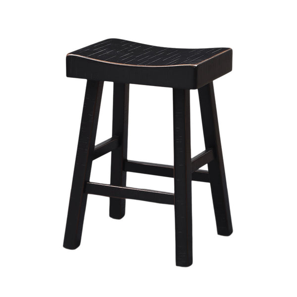 English Elm Traditional 24-inch Solid Wood Stool Set of 2 with Contour Seat, Transitional Dining Accent Seating Pair Black 40 L x 20 W x 10 H B2741P338655