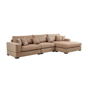 English Elm 148.03'' Mid Century Modern 4 Seat Sectional Sofa with Reversible Chaise for Living Room Brown W876S00328