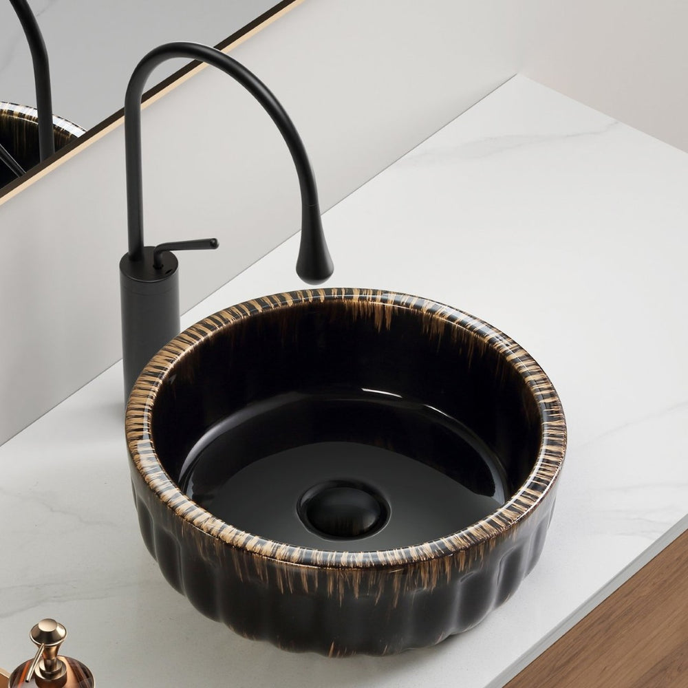 English Elm 15"x15" Ceramic Vessel Sink Gold Rim Gloss White Basin for Modern Bathroom Vanity W3402P435611