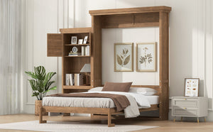 English Elm Queen Size Murphy Bed With Louvered Design, Multi-Storage Solution For Compact Living Spaces N7090004018D-GIGA