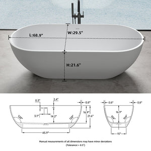 English Elm 69 Inch Freestanding Soaking Tub Eco Stone Resin Matte Spa Bath for Primary Suites T3785P353963