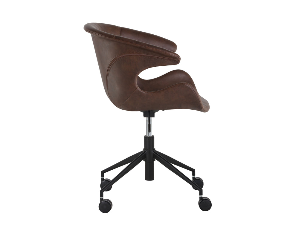 Sunpan Kash Swivel Office Chair - Retro Style with Faux Leather and Powder Coated Iron Legs for Comfort Hearthstone Brown