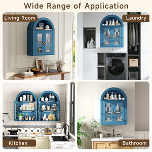 English Elm Wall Mounted Arched Cabinet Tempered Glass Doors Led Lighting Adjustable Shelves Bathroom Turquoise T3210P471552