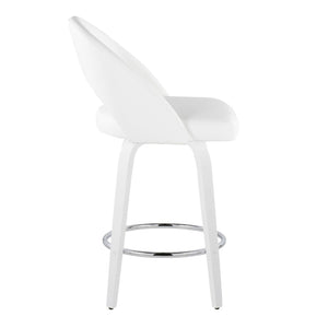 English Elm Fixed-height Swivel Counterstools Faux Leather Padded Seat Chrome Footrest Set of 2 White B202S01847