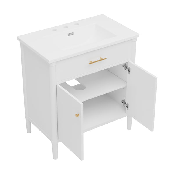 English Elm Christopher Knight Home® - 30 Inches Bathroom Vanity With Soft Close Doors, Curved Design, Adjustable Shelf & Elegant Sink N817P299509W