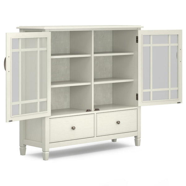 English Elm Connaught Solid Wood Tall Cabinet Antique White Glass Doors British Colonial Storage B136P436053