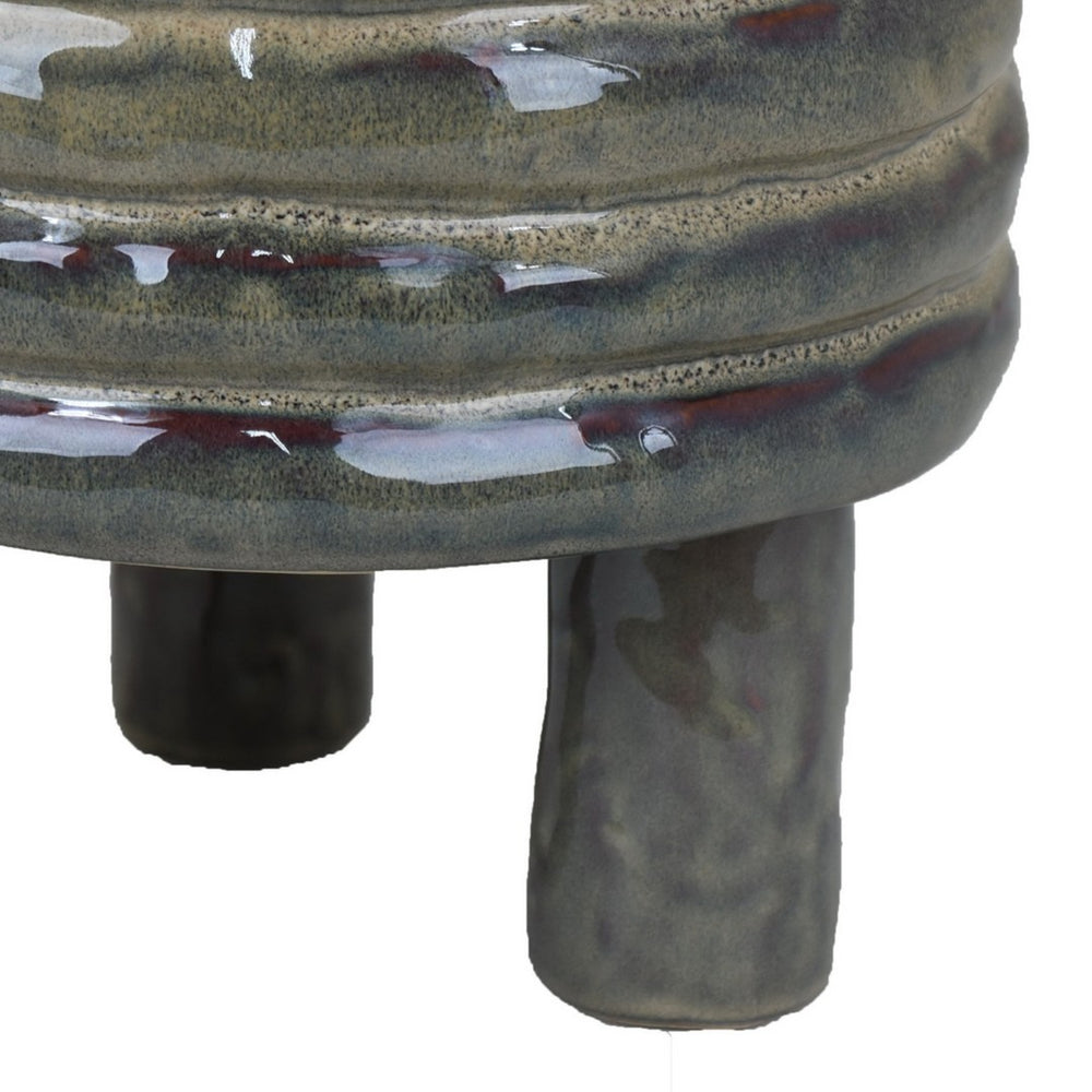 English Elm Garden Glazed Ceramic Planter Ribbed Sculptural Design for Patio or Indoor Tabletop B056P416939
