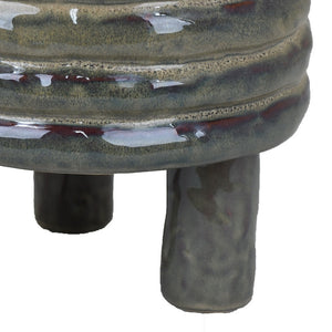 English Elm Garden Glazed Ceramic Planter Ribbed Sculptural Design for Patio or Indoor Tabletop B056P416939