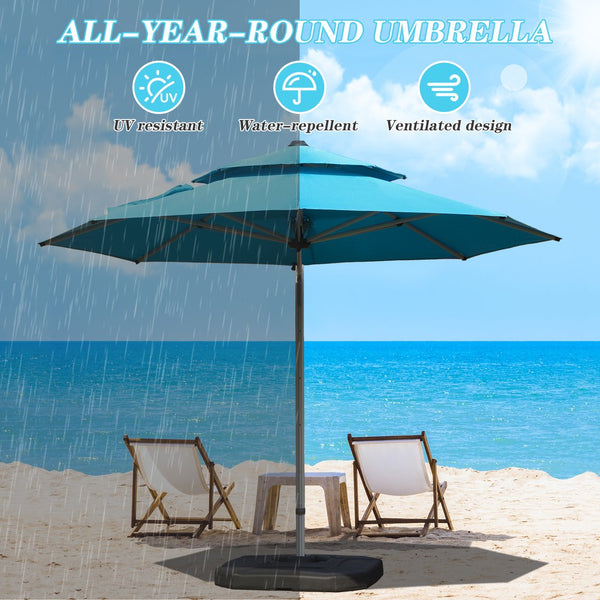 English Elm Round Cantilever Umbrella with Center Pole - 9-Rib Reinforced Aluminum Frame, 360° Pedal Rotate, Hydraulic Opening and 5-Position Tilt Adjustment for Superior Sun Protection Lake Blue W1859P337908