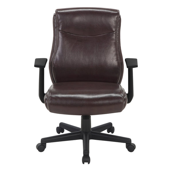 OSP Home Furnishings Mid Back Faux Leather Manager Chair with Lumbar Support and Pneumatic Height Adjust Chocolate FL91201-U2