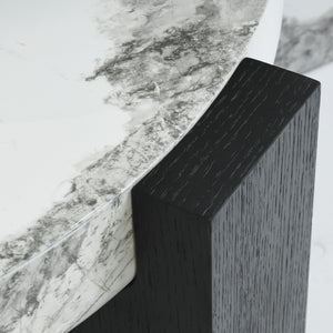 English Elm Bianco Marble-Pattern Coffee Table with Side Table Set — Modern White Top, Black Wood Legs, Durable Elegance B341S00040
