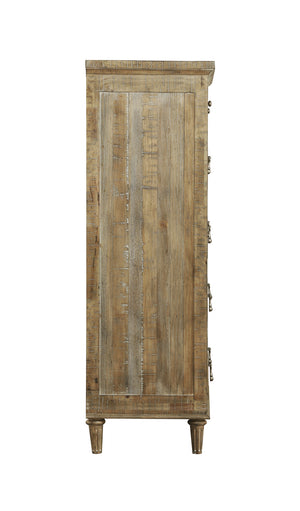 English Elm Wallace & Bay - Taupe Rustic 5-Drawer Chest in Sandstone Buff Finish — Spacious, Low-Maintenance Wood Storage, 60"H B361P384432