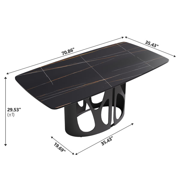 English Elm 70.86" Modern Sintered Stone Dining Table With Curved Black Top & Sturdy Iron Legs For 6-8 People W1535S00429