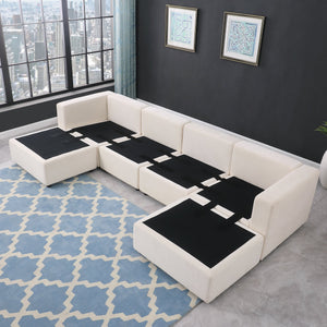 English Elm 123.6" Modular Sectional Sofa - Versatile U-Shaped Couch With Reversible Chaise & Ottomans In Beige W1123S00048