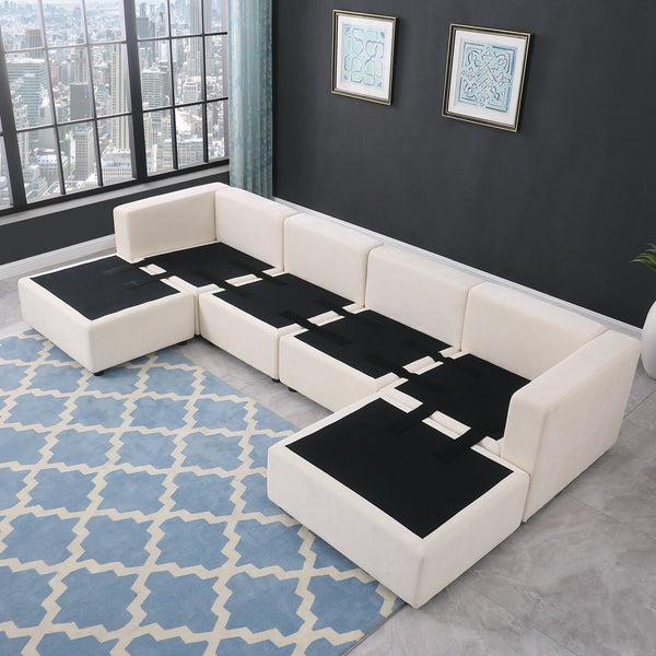 English Elm 123.6" Modular Sectional Sofa - Versatile U-Shaped Couch With Reversible Chaise & Ottomans In Beige W1123S00048