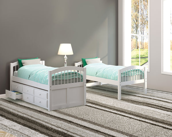 English Elm Micah White Twin/Twin Bunk Bed with Trundle & 3-Drawer Storage, Convertible, Slat System B2726S00486