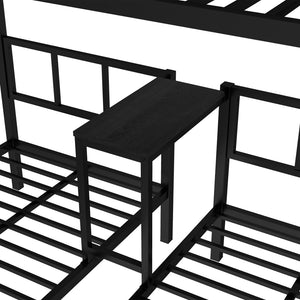 English Elm Twin Bunk Beds For 3 With Desk & Shelves, Space-Saving Metal Triple Bunk Bed, Noise Reduction, Black W1580S00116-GIGA