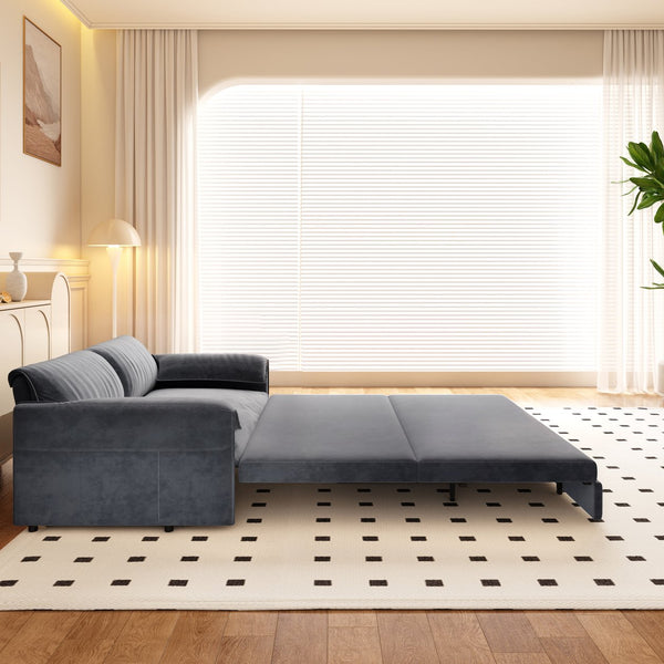 English Elm 66" Queen Pull Out Sofa Bed - 3-In-1 Convertible Velvet Loveseat With Side Storage For Small Spaces W1885S00223