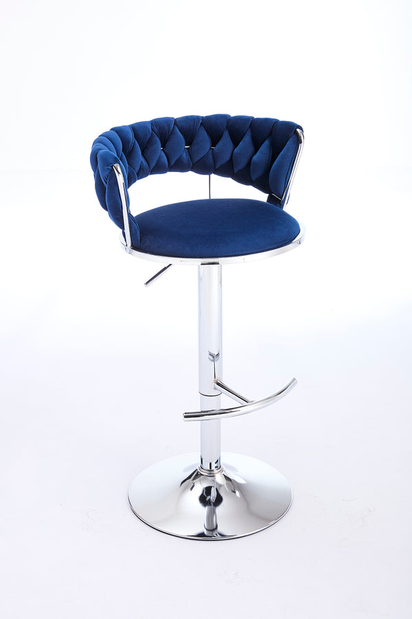 English Elm Set of 2 Velvet Bar Stools with Chrome Base Swivel Height Adjustment Plush Cushion Modern Comfort Blue W1249P247741