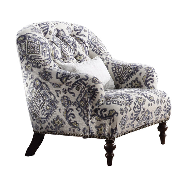 English Elm Saira Pattern Fabric Accent Chair with Pillow, Button Tufted Back, Nailhead Trim, Chocolate Legs B2726P402005