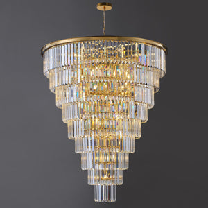 English Elm 48-Inch Gold Tiered Crystal Chandelier — 45-Light E12, 580 Crystal Rods, Mirror Finish, Dramatic Foyer Statement W2869S00030