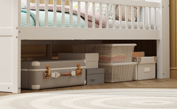 English Elm Twin Bed Frame with Storage Drawers and House Headboard, Kids Platform Bed with Guardrail Ladder and Shelf White 49.3 L x 16.25 W x 7.75 H N733S278032K