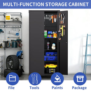 English Elm 71" Rolling Steel Garage Cabinet Lockable Doors Adjustable Shelves Heavy Duty T2398P413023