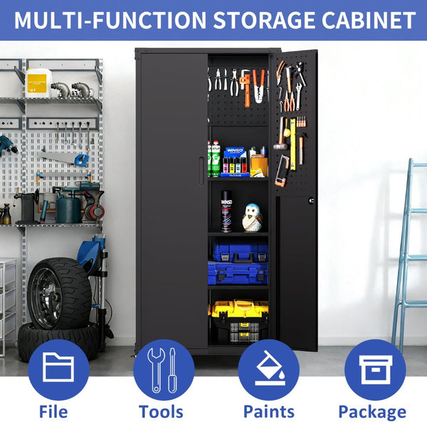 English Elm 71" Rolling Steel Garage Cabinet Lockable Doors Adjustable Shelves Heavy Duty T2398P413023