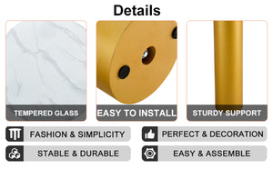 English Elm Table Set With Elegant Round White Marble Top, Gold Legs, And Soft Dining Chairs For Stylish Spaces W1151S01135-GIGA