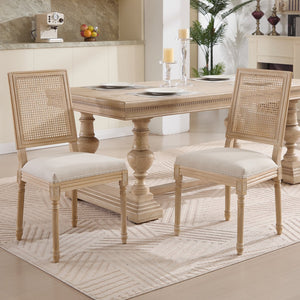 English Elm French Country Dining Chairs Set Of 2, Elegant Upholstered Rattan Back For Dining & Living Spaces W3426P324535