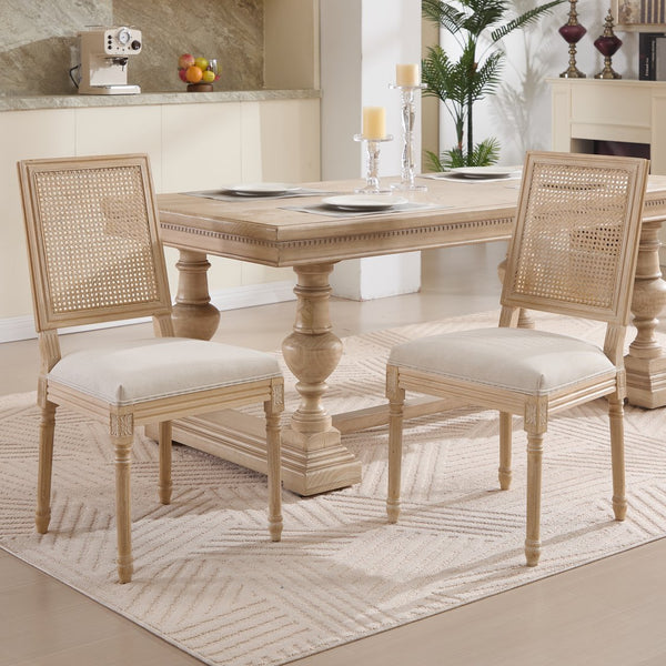 English Elm French Country Dining Chairs Set Of 2, Elegant Upholstered Rattan Back For Dining & Living Spaces W3426P324535