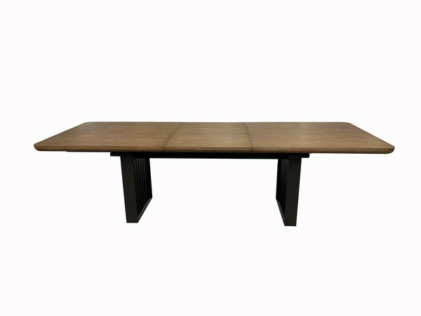 English Elm Double Double Pedestal Table Latte Finish with Leaf, 106.25" Extendable Solid Wood & Elm Veneer Elegance B2699P237501