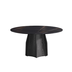 English Elm 59.05" Round Marble Dining Table - Stylish Oak Base For 6-8 People, Modern Scratch-Resistant Top W1535S00381
