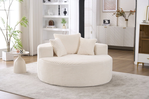 English Elm Accent Round Swivel Lounge Chair Corduroy Upholstered Oversized Seat for Bedroom or Living Room Beige W1752P422113