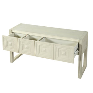 English Elm [video] Art Deco Console Table Geometric Carved Fronts Fluted Legs 3 Soft-close Drawers Natural N759P433572N