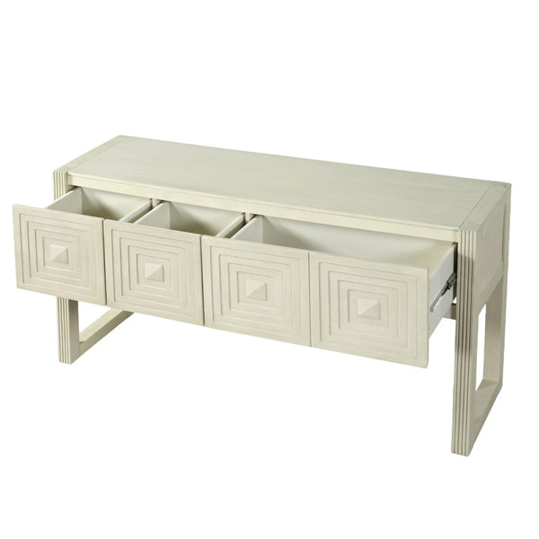 English Elm [video] Art Deco Console Table Geometric Carved Fronts Fluted Legs 3 Soft-close Drawers Natural N759P433572N